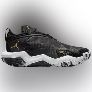Jordan Black and White Athletic Shoes with Gold Accents KIDS